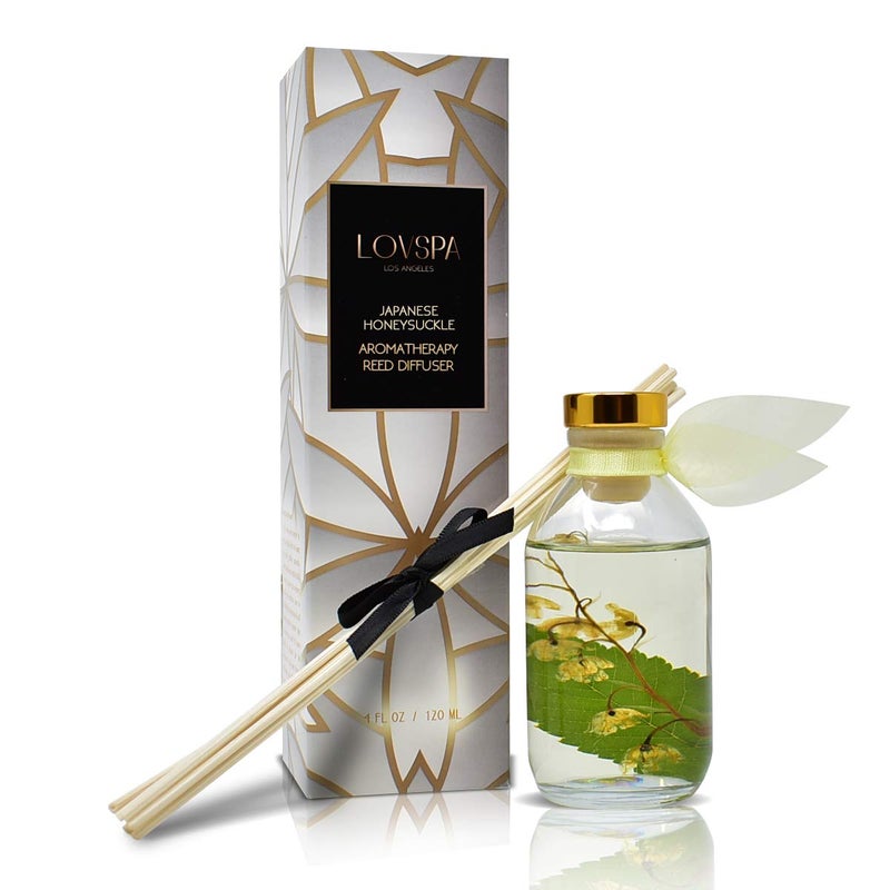 LOVSPA Reed Diffuser Set, Japanese Honeysuckle Scented Oil Diffuser with Sticks, Home Fragrance Accessories for Bathroom Shelf Decor, Aroma Diffusers for Home or Office Desk, USA Made - Image 3